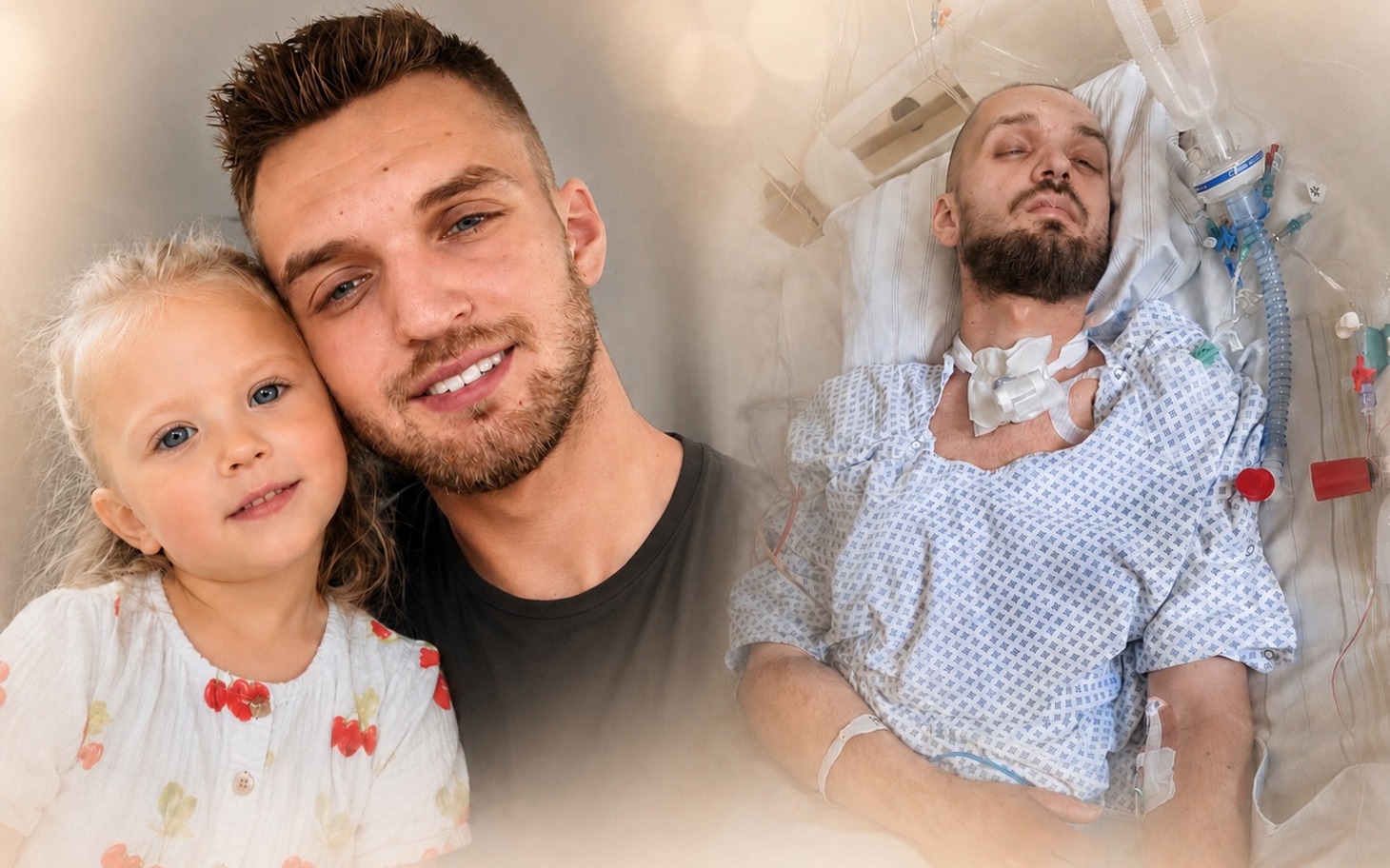 
        Mężczyzna z dziewczynką na tle, wspólne ujęcie pochodzące z szpitala
    