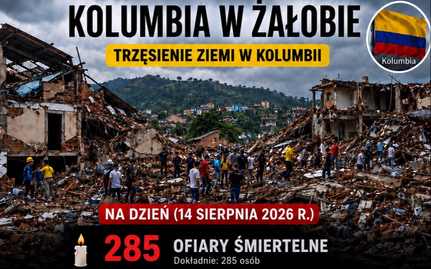 
        Ruiny miasta pełne ludzi, akcja ratunkowa na tle zniszczeń
    