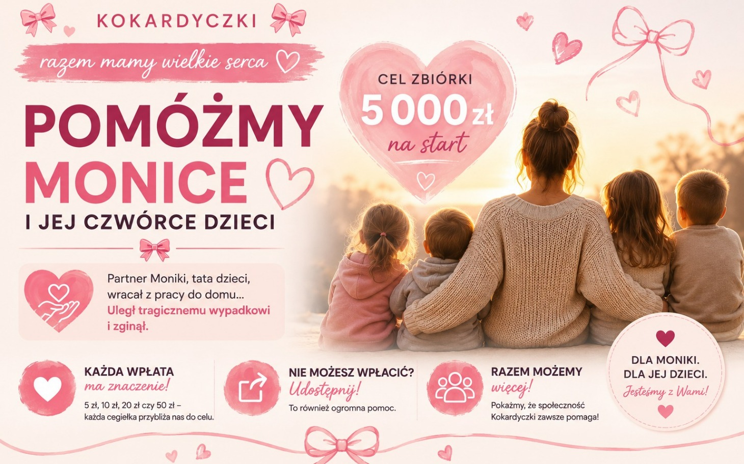 
        Kadr z plakatu zbiórki POMÓŻMY MONICE i jej dziećmi.
    