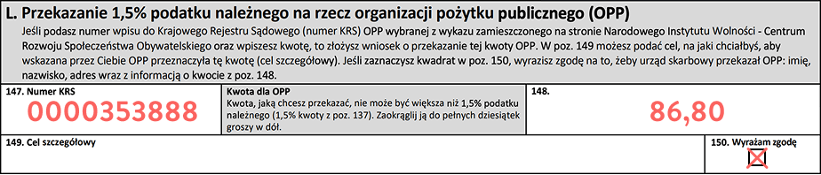 Fragment formularza PIT z polem na KRS